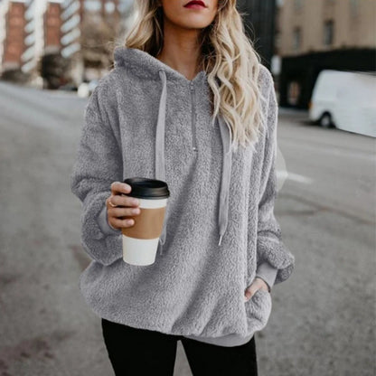Plush Hooded Loose Sweatshirt Jacket for Women