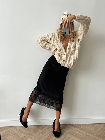 Tossy White or black Lace High Waist Maxi Skirt 2025