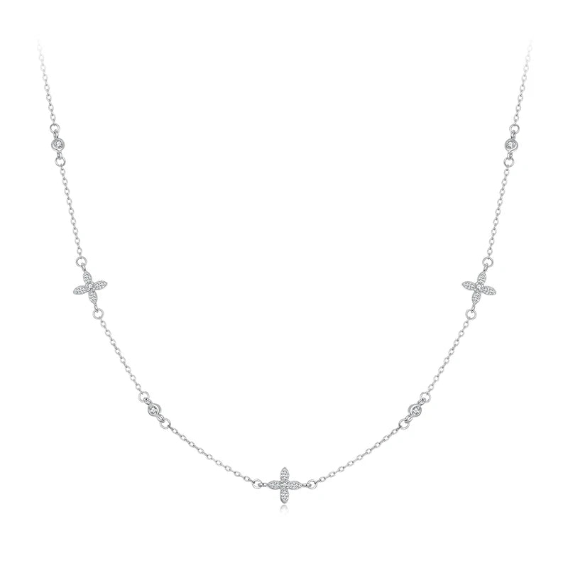 JEW010NEC     925 Sterling Silver Flower Necklace for Women,  Small Flower Charm Trendy Choker - Klixstore