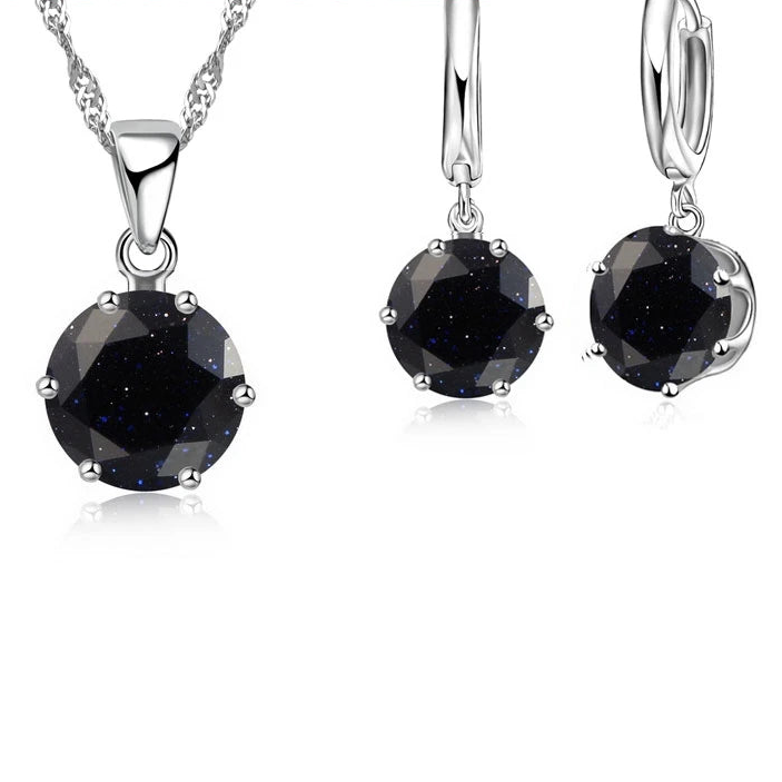 Classic 6-Claw Crystal Necklace & Hoop Earrings Set in 925 Sterling Silver