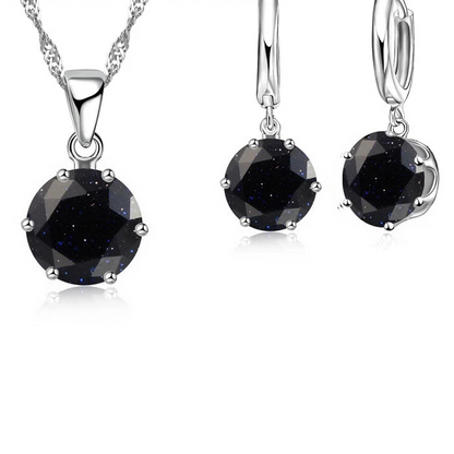 Classic 6-Claw Crystal Necklace & Hoop Earrings Set in 925 Sterling Silver
