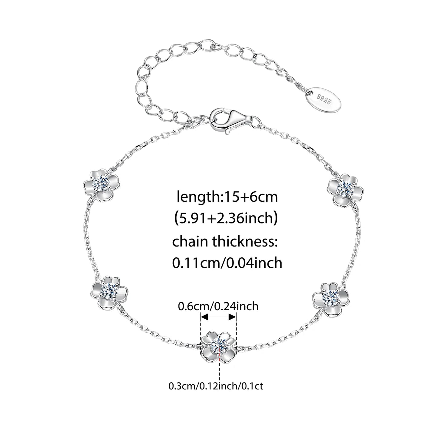 Clover Moissanite Flower Bracelet