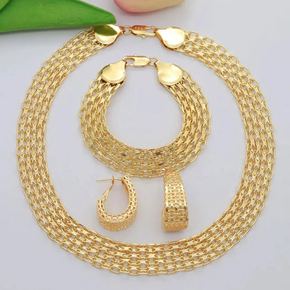 Women's African Gold Jewelry Set – Necklace, Bracelet & Earrings