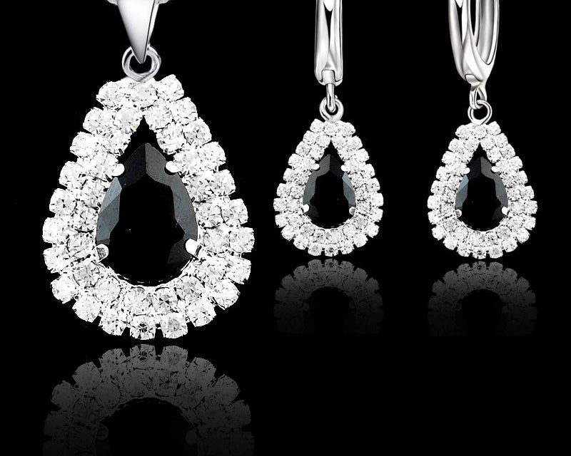 925 Silver Crystal Water Drop Jewelry Set