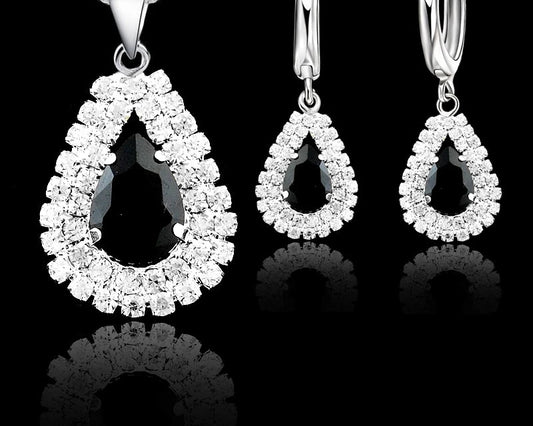 925 Silver Crystal Water Drop Jewelry Set