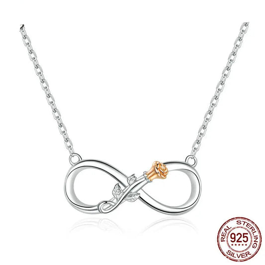 JEW004NEC         Authentic 925 Sterling Silver Rose Flower Infinity Love Short Neckalce - Klixstore