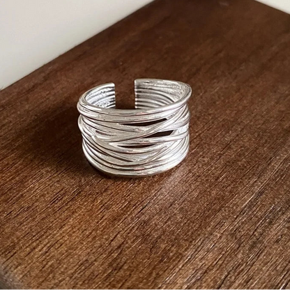 Genuine 925 Sterling Silver Irregular Adjustable Opening Ring for Women