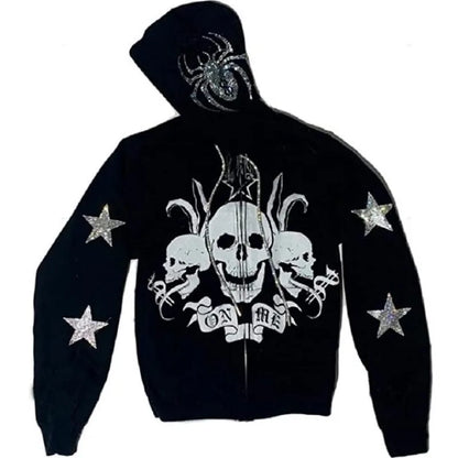 Y2K Gothic Rhinestone Zip Up Hoodie for Women